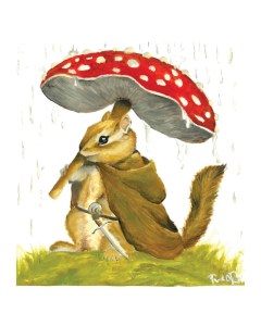 chipmunk under mushroom in rain